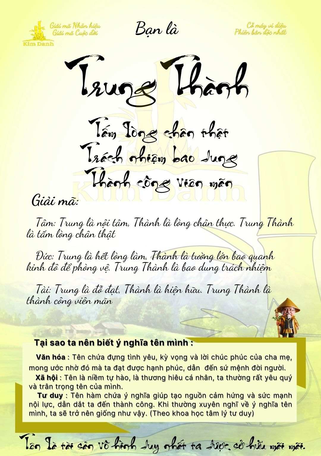 Ý nghĩa tên Trung Thành