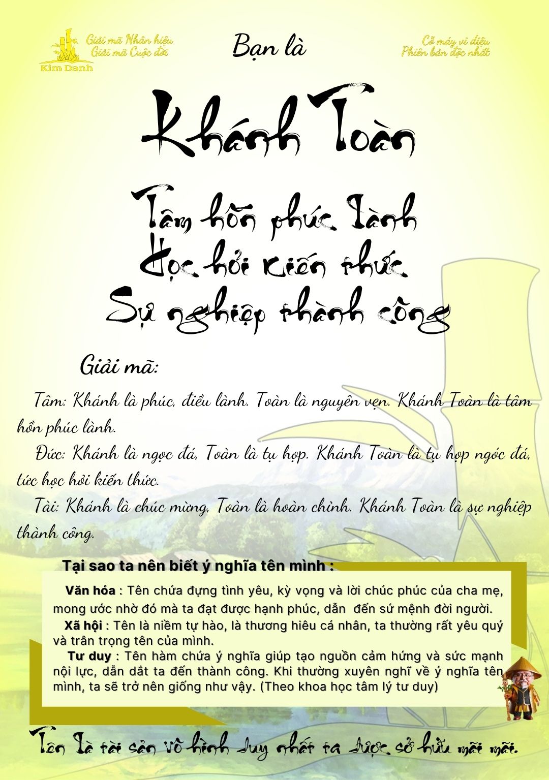 Giải mã ý nghĩa tên Khánh Toàn