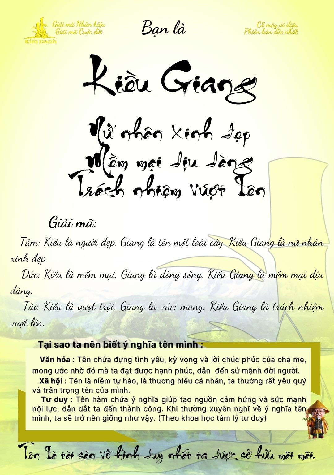 Giải mã ý nghĩa tên Kiều Giang