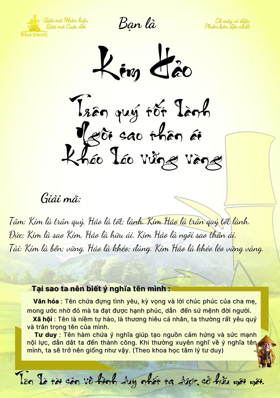 Giải mã ý nghĩa tên Kim Hảo