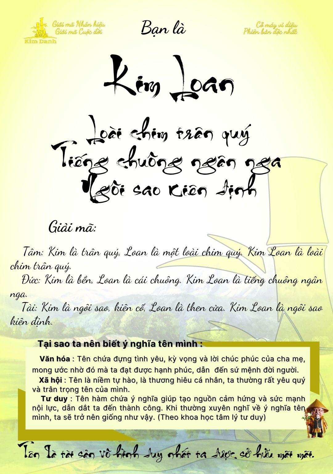 Giải mã ý nghĩa tên Kim Loan