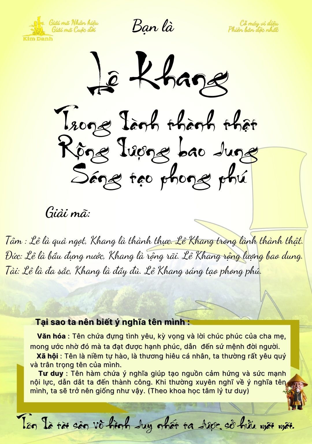 Giải mã ý nghĩa tên Lê Khang