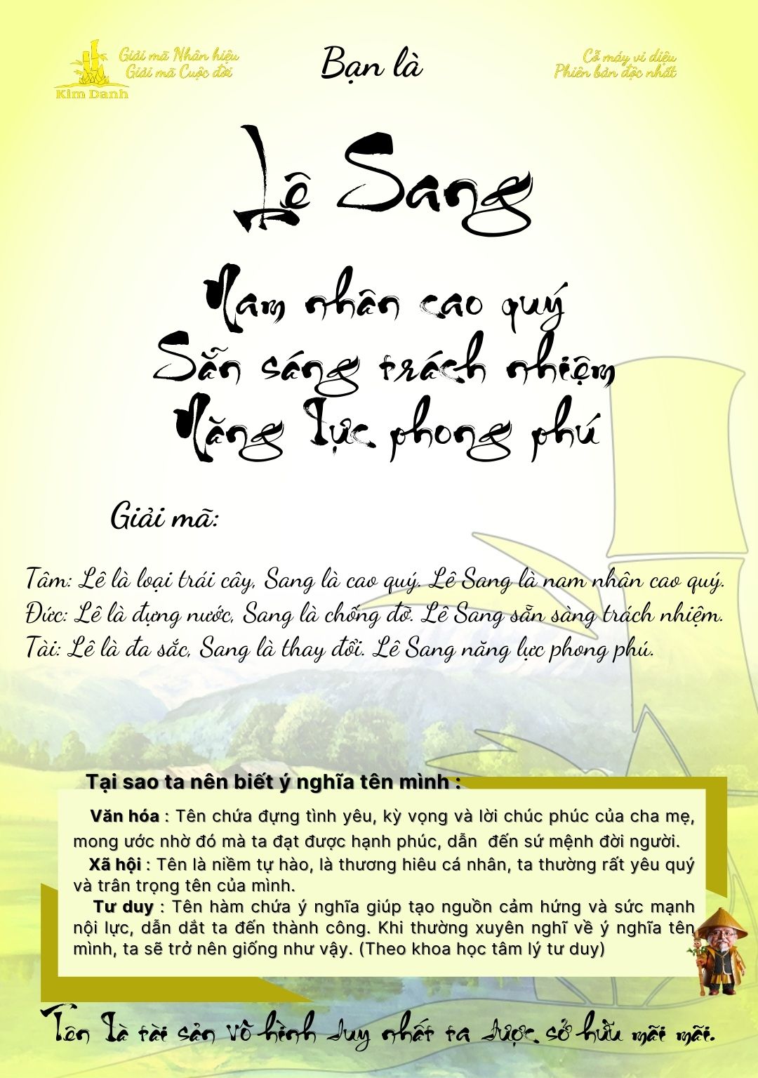 Giải mã ý nghĩa tên Lê Sang