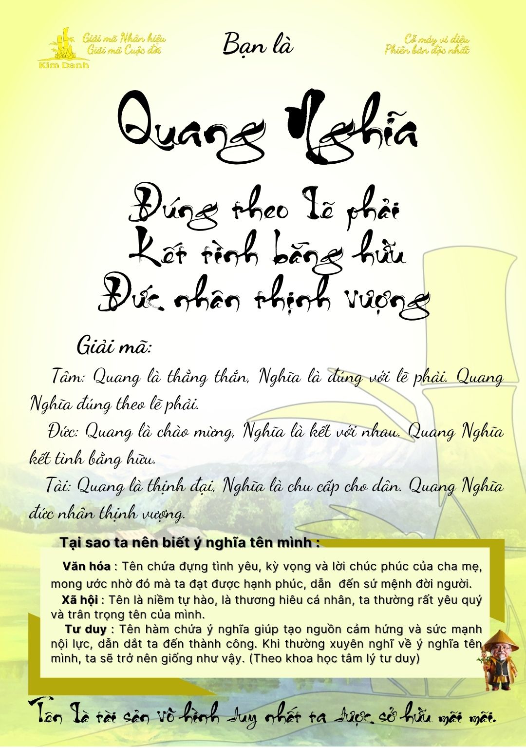 Giải mã ý nghĩa tên Quang Nghĩa